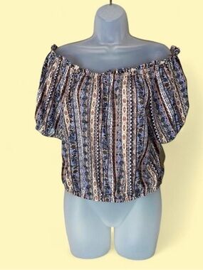 NWT Haute Project Floral Off-Shoulder Crop Top — Blue and Cream